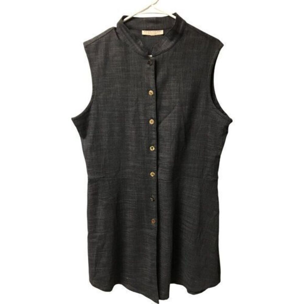 Bryn Walker Women's Black Button Down Mini Dress Size L Sleeveless Casual